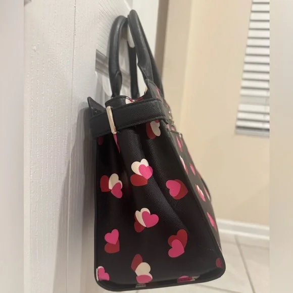 Kate Spade Black Satchel with Pink and Red Hearts - Picture 6 of 13